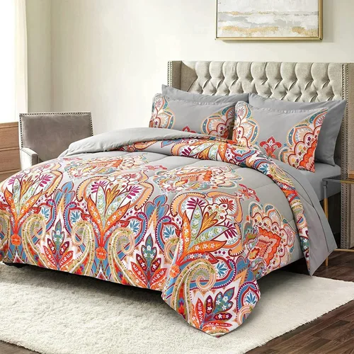Shatex Juego de edredón matrimonial de 3 piezas (86 x 82 pulgadas) para todas las estaciones, ultra suave, diseño bohemio occidental, edredón gris