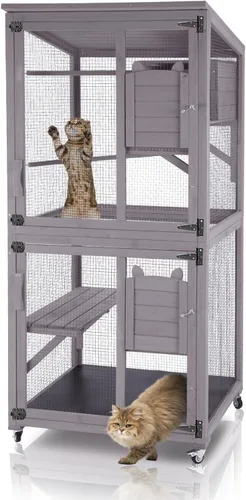 Miniatura 9 de Aivituvin Catio - Jaula de madera para gatos al aire libre con acceso a ventana, casa grande para gatitos sobre ruedas, 62.4 pulgadas, patio