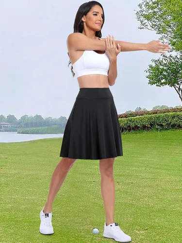Miniatura 7 de ANRABESS Faldas hasta la rodilla para mujer con bolsillos, cintura alta, para golf, tenis, viajes, pantalones cortos integrados