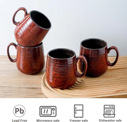 Miniatura 2 de HASENSE Juego de 4 tazas de café de cerámica, tazas de café pequeñas de 8 onzas, taza de porcelana con asa para expreso, té, leche y cacao, ideal
