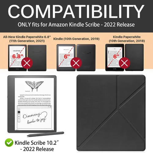 Miniatura 2 de Miimall Funda compatible con Kindle Scribe 2022, piel sintética de alta calidad, con función de encendido/apagado automático y múltiples ángulos