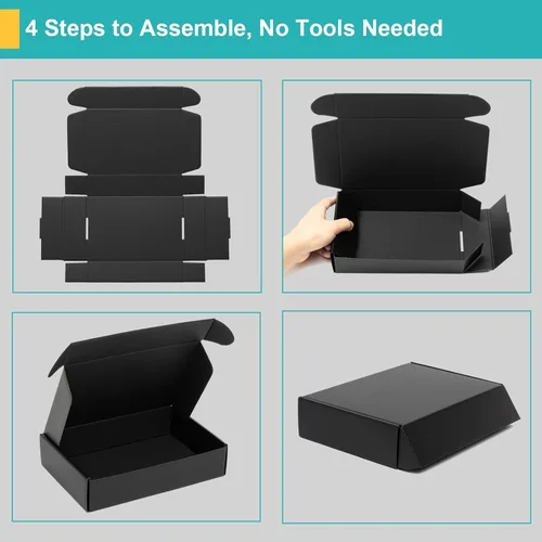 Miniatura 7 de Mcfleet Cajas de envío negras de 9 x 6 x 2 pulgadas, paquete de 24 cajas de correo de cartón corrugado para pequeñas empresas, con bloqueo de Negro