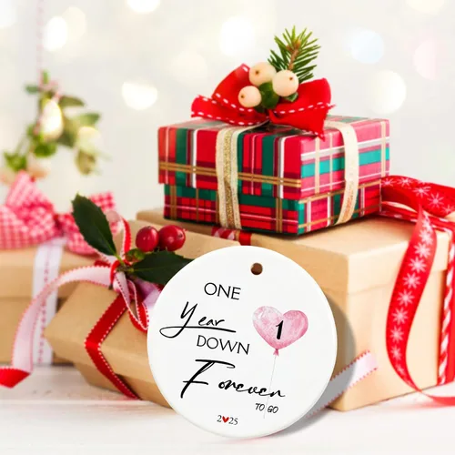 Miniatura 7 de Adorno de 1 año, primer aniversario, regalo para parejas, regalo de aniversario de boda de 1 año, regalos de cerámica de 2.9 pulgadas para adornos