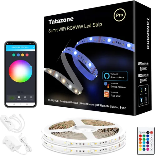 Miniatura 12 de Tatazone Tiras de luces LED RGBWW con Bluetooth, 5 metros de tiras de luz LED ajustables de blanco 3000K a 6500K + RGB, tiras de luces LED