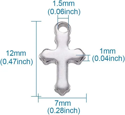 Miniatura 5 de KISSITTY 100 piezas de acero inoxidable 304 tamaño pequeño pulido sólido cruz colgante colgante cruz colgante cadena colgantes para collar, aretes