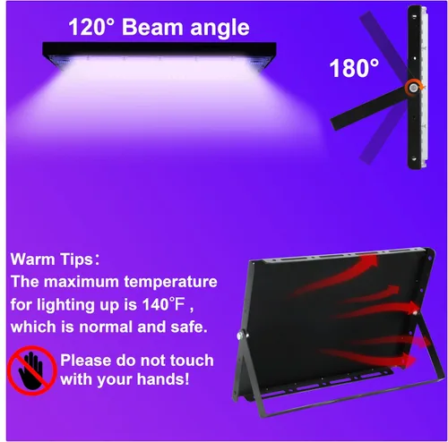 Miniatura 5 de Paquete de 2 luces negras de 300W con 336 LEDs, lámpara UV de luz negra para fiestas fluorescentes, 395nm, accesorio de luz negra IP65