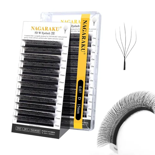 Miniatura 246 de NAGARAKU Extensiones de pestañas Double Tips 4D W, suministros con puntas dobles, gruesas con rizado D de 0.07 mm, bandeja mixta 8-15 mm, 0.07-D