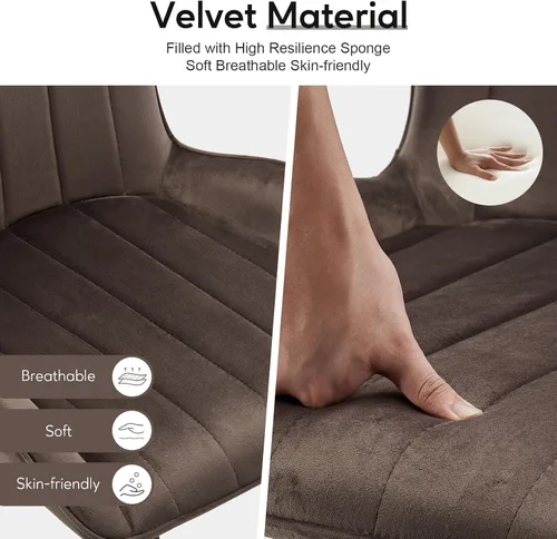 Miniatura 5 de TUKAILAi Juego de 2 sillas de comedor tapizadas de terciopelo con patas de metal resistentes, silla de escritorio moderna de terciopelo de mediados