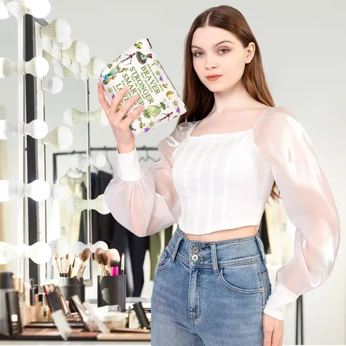 Miniatura 4 de MEIKIUP Bolsa de maquillaje de rana, bolsas de cosméticos de viaje de rana, eres más valiente más fuerte de lo que piensas bolsa con cremallera