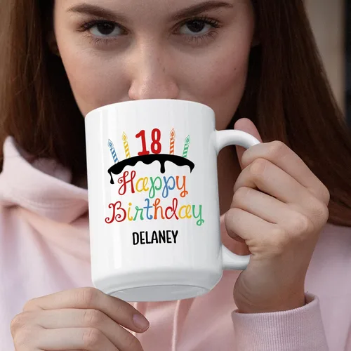Miniatura 3 de BigTees Taza de café personalizada, taza de feliz cumpleaños, taza con nombre personalizado, 15 onzas, blanco, regalos de cumpleaños