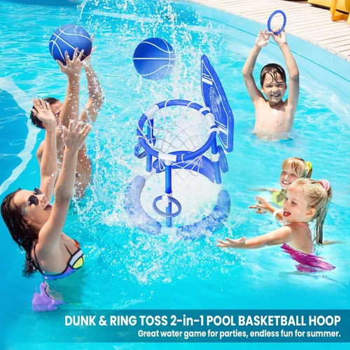 Miniatura 3 de SpringFlower Aro de baloncesto para piscina con tablero, piscina para niños y adultos, juego de piscina flotante de baloncesto, juguete de piscina