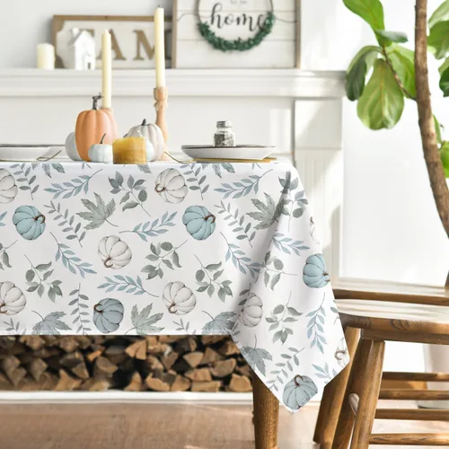 Miniatura 3 de Horaldaily Mantel rectangular de otoño de 60 x 104 pulgadas, diseño de calabazas y hojas azules de cosecha de otoño de Acción de Gracias