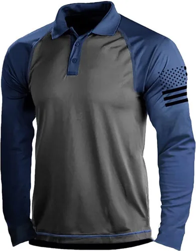 Miniatura 21 de Camisa polo de manga larga con bandera estadounidense para hombre, cuello gráfico patriótico, camiseta de golf, moderna, casual, cuello en V, tops