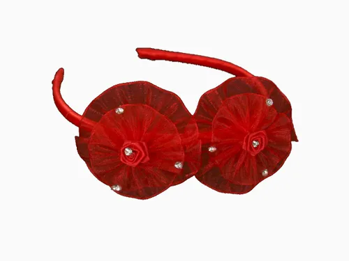 Miniatura 2 de Diadema de organza con lazo y diamantes de imitación (borgoña)