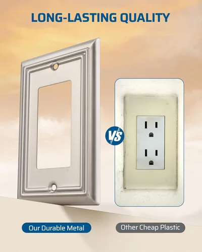 Miniatura 2 de DEWENWILS Paquete de 4 cubiertas de pared de metal, placas de pared decorativas para receptáculos, salida GFCI, interruptor de atenuación, níquel