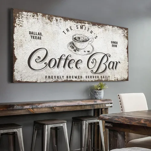 Miniatura 7 de Tailored Canvases Letrero Personalizado para Barra de Café - Arte de Pared en Lienzo Pequeño y Grande Decoración Señalización para Hogar, Cocina