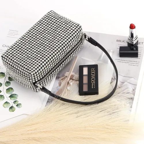 Miniatura 7 de Fecialy Bolso de noche con diamantes de imitación para mujer, bolso cruzado de cristal, bolso de mano brillante para boda, fiesta de graduación