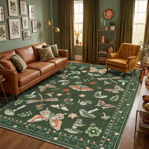 Miniatura 10 de ROYHOME - Alfombra con diseño de hongos e insectos, para pasillos, cocina o baño, antideslizante, lavable, suave, larga, 2 x 6, beige