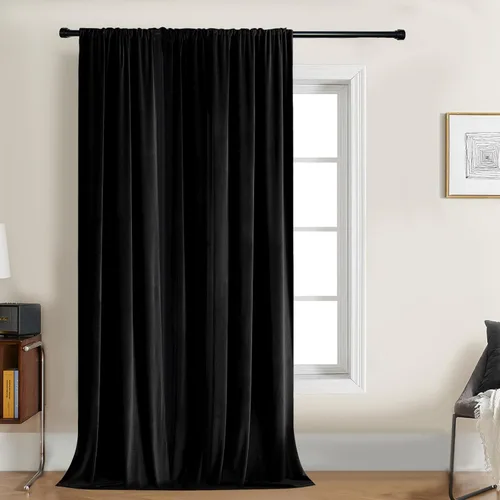 Miniatura 8 de Joydeco Cortinas de terciopelo negro de 63 pulgadas de largo, 2 paneles, cortinas opacas de lujo con bolsillo para barra, cortinas de ventana