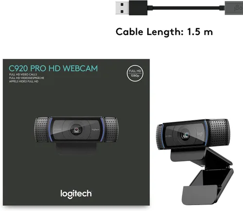 Miniatura 17 de Cámara web HD Pro C920 Logitech, visualización panorámica 1080P videollamadas y grabación, Negro