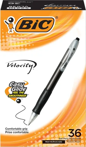 BIC Velocity - Bolígrafo retráctil, punta media (0.039 pulgadas), negro, 36 unidades