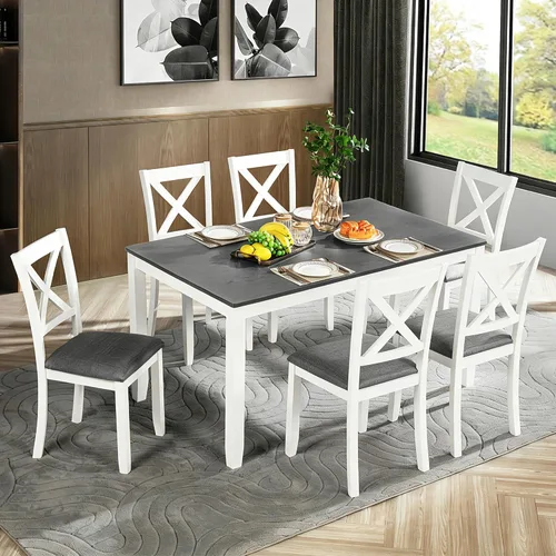 Miniatura 12 de LUMISOL Juego de mesa de comedor de 5 piezas con 4 sillas, juego de mesa de cocina de granja para lugares pequeños, cocina, comedor, negro y roble
