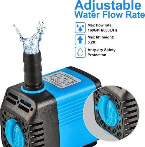 Miniatura 8 de Bomba sumergible ultra silenciosa de 7 W con temporizador, para pecera, estanque, acuario, estatua, hidroponía, etc. (azul)