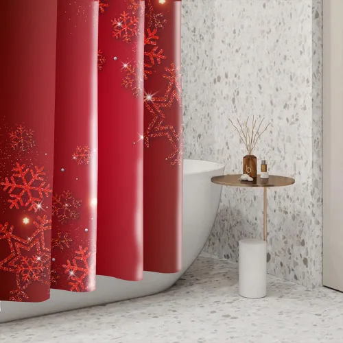 Miniatura 4 de Cortinas de ducha de Feliz Navidad, 72 x 78 pulgadas, diseño de copos de nieve rojos elegantes, cortina de ducha de feliz año nuevo para festival