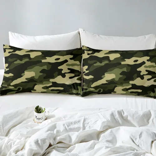 Miniatura 4 de Manfei Juego de sábanas de camuflaje verde tamaño individual, juego de sábanas de camuflaje militar, 3 piezas con sábana bajera de bolsillo profundo