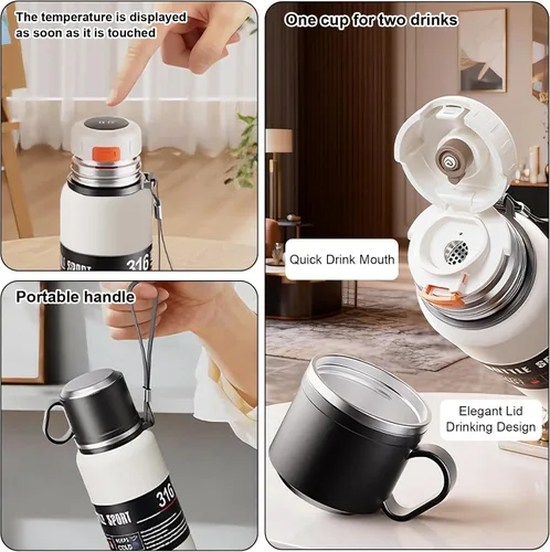 Miniatura 4 de Botella de agua aislada de boca ancha de acero inoxidable a prueba de fugas al vacío de doble pared, vaso de té con infusor, taza, tapa; termos