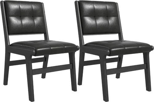 civama Juego de 2 sillas de comedor de piel sintética, sillas de cocina sin brazos con respaldo cómodo, marco de madera maciza y cojín tapizado para