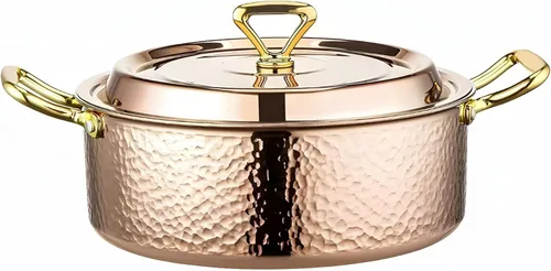 Miniatura 10 de YJX olla de 4.2QT con tapa martilleada, oro rosa de cobre, acero inoxidable tricapa, utensilio de cocina multifuncional para hornear, asar, guisar