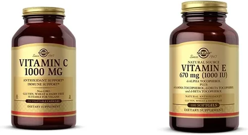 Solgar Vitamina C 1000 mg, 250 cápsulas vegetales - Antioxidante y apoyo inmunológico - Salud general - H con vitamina E 670 mg (1000 UI), 100