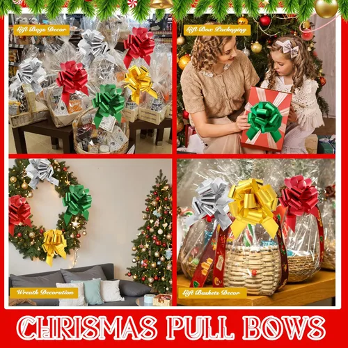 Miniatura 6 de Poen 30 Lazos de Tirar de Navidad para Envolver Regalos de 5 Pulgadas Lazos de Tirar Grandes de Cinta para Bolsa de Regalo de Vacaciones Caja Cesta