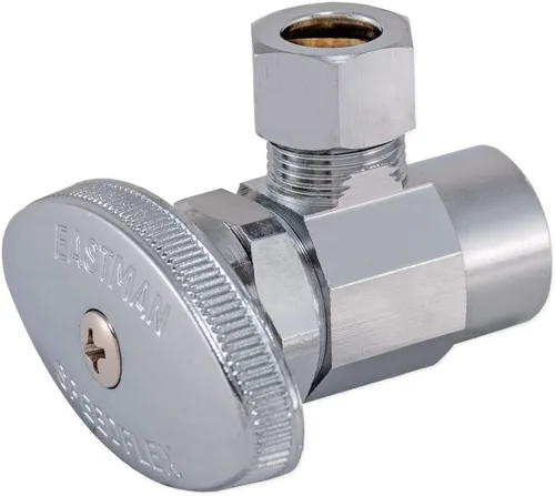 Miniatura 7 de Eastman Válvula de tope de ángulo de entrada de latón de 3/8 de pulgada de diámetro exterior x 1/2 pulgada Nom. Sudor Multi-Giros de latón con mango