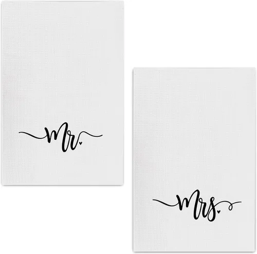 Miniatura 6 de Kunlisa Mr and Mrs - Toallas de mano, regalos de boda y luna de miel para parejas, 16 x 24 pulgadas, juego de 2 unidades (blanco)