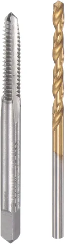 Miniatura 15 de uxcell 4-40 UNC Straight Flute Thread Tap y 0.091 in Twist Drill Broca Set, titanio plateado 6542 Acero de alta velocidad Brocas de perforación