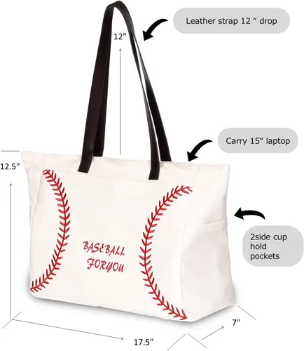 Miniatura 2 de Bolsas de béisbol para mujer, bolsas de lona gruesa con bolsillos, artículos esenciales deportivos para mamá, accesorios para el día del juego