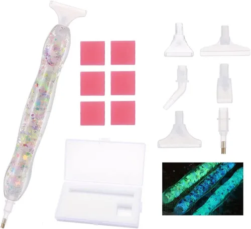 Miniatura 8 de FOVIUPET Juego de 21 bolígrafos de taladro de arte de pintura de diamantes, herramientas de bolígrafo de taladro puntual 5D de resina luminosa