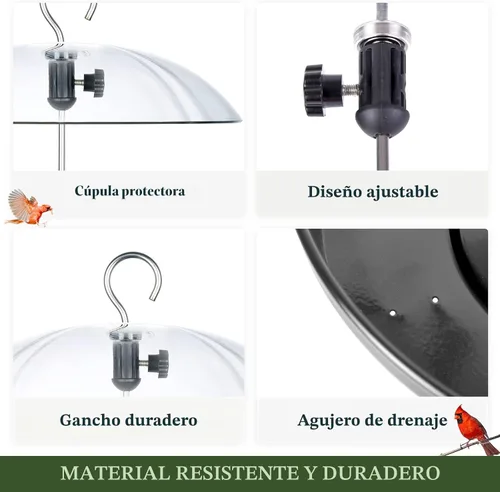 Miniatura 5 de Comedero para pájaros Kingsyard ajustable con plataforma para colgar al aire libre, comedero de bandeja de metal con parte superior abombada, atrae