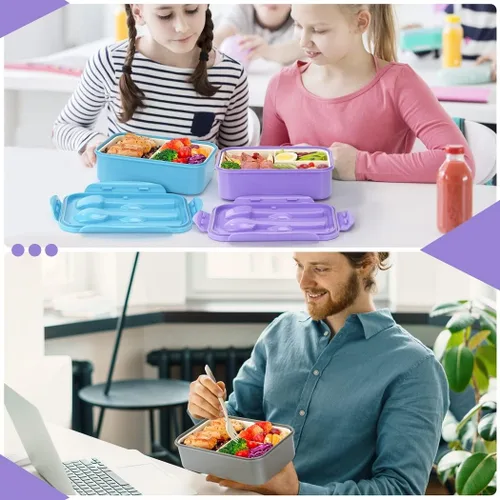 Miniatura 5 de LOVINA Cajas Bento para Adultos – Contenedor de almuerzo Bento de 1100 ML para niños con cuchara y tenedor – Tamaño perfecto duradero para comida