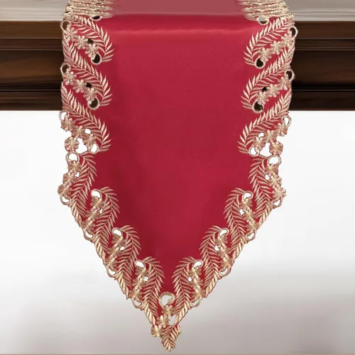 Miniatura 22 de DECOZEN Camino de Mesa Navideño Dorado con Ciruela – Bufanda Decorativa Bordada para Comedor y Tocador para Mesas Navideñas, Bodas y Fiestas – 14 x