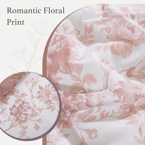 Miniatura 6 de BLOOMHAVEN Juego de edredón tamaño individual XL, juego de ropa de cama de 5 piezas con rosas florales para todas las estaciones, cama en una bolsa