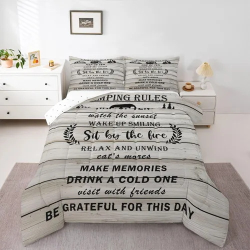 Miniatura 18 de Erosebridal Juego de edredón de reglas del lago, juego de ropa de cama tamaño matrimonial, edredón rústico para niños y niños, decoración de cabaña