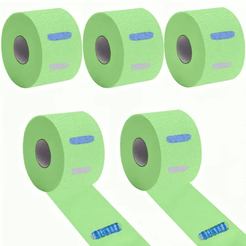 Adorila Tiras de depilación – 5 rollos, 500 tiras verdes, desechables y flexibles tiras de cuello de papel para corte de pelo de salón y estilista,