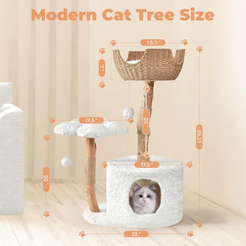Miniatura 6 de Easyego Árbol de Gato Moderno, Torre de Árbol de Gato Estética de Madera para Gatos Grandes, Condominio de Lujo para Gatos con Postes para Rascar
