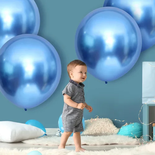 Miniatura 5 de Skylety Paquete de 10 globos metálicos azules de 18 pulgadas, globos de helio de látex grandes cromados brillantes y gruesos para guirnalda