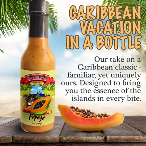 Miniatura 3 de Spicy Delight - Mejor salsa picante de Flavor Pirate, salsa picante de Aruba hecha con pimienta habanero, papaya y especias, salsa picante de papaya