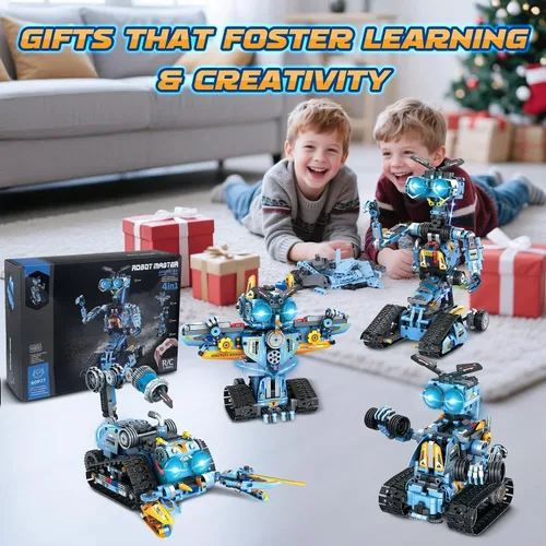 Miniatura 7 de OKKIDY Juguetes de construcción de robot para niños, 4 en 1 recargable con control remoto RC robótica STEM Kit de bloques de construcción RC