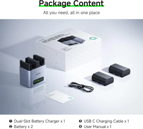 Miniatura 9 de llano Paquete de 2 baterías LP-E6NH de 2400 mAh y cargador rápido de 20 W de doble ranura para cámara Canon EOS R5/R6/R7 Mark II, 5D/6D/7D Mark